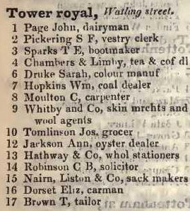 Tower royal, Watling street 1842 Robsons street directory