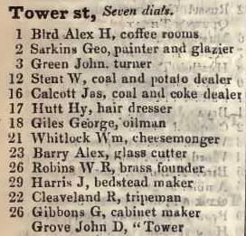 Tower street, Seven dials 1842 Robsons street directory