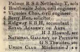 4 Trafalgar square, Pall Mall East 1842 Robsons street directory