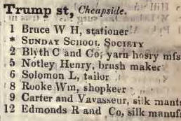 Trump street, Cheapside 1842 Robsons street directory
