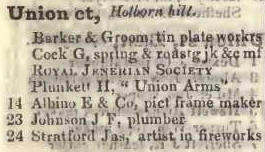 Union court, Holborn hill 1842 Robsons street directory