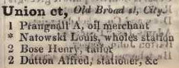 1 - 2 Union court, Old Broad street, City 1842 Robsons street directory