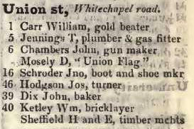 Union street, Whitechapel road 1842 Robsons street directory