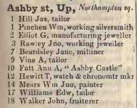 Upper Ashby street, Northampton square 1842 Robsons street directory