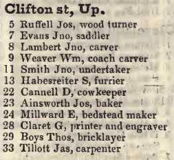 Upper Clifton street 1842 Robsons street directory