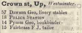 Upper Crown street, Westminster 1842 Robsons street directory
