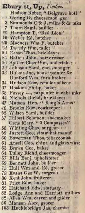 Upper Ebury street, Pimlico 1842 Robsons street directory