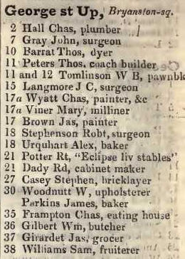 Upper George street, Bryanstone square 1842 Robsons street directory