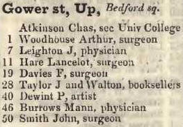 Upper Gower street, Bedford square 1842 Robsons street directory