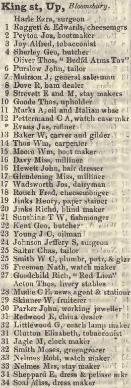 Upper King street, Bloomsbury 1842 Robsons street directory
