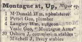 Upper Montague street, Montague square 1842 Robsons street directory