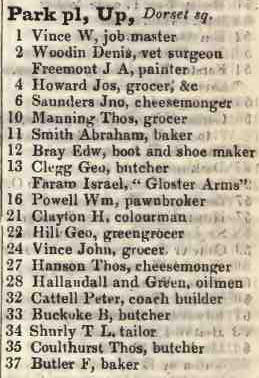 Upper Park place, Dorset square 1842 Robsons street directory