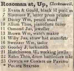 5 - 23 Upper Rosoman street, Clerkenwell 1842 Robsons street directory