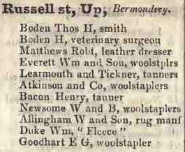 Upper Russell street, Bermondsey 1842 Robsons street directory