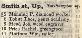 Upper Smith street, Northampton square 1842 Robsons street directory