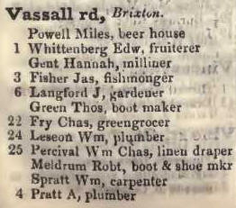 Vassal road, Brixton 1842 Robsons street directory