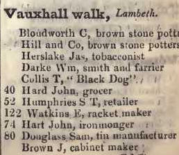 Vauxhall walk, Lambeth 1842 Robsons street directory