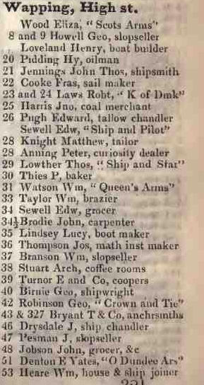 1 - 53 Wapping High street  1842 Robsons street directory