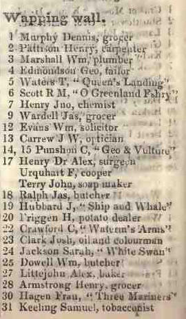 1 - 31 Wapping wall 1842 Robsons street directory
