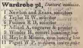 Wardrobe place, Doctors commons 1842 Robsons street directory