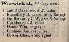 Warwick street, Charing cross 1842 Robsons street directory