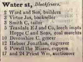 Water street, Blackfriars 1842 Robsons street directory