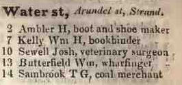 Water street, Arundel street, Strand 1842 Robsons street directory