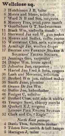 Wellclose square 1842 Robsons street directory