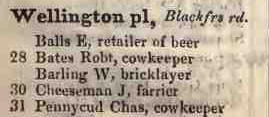 Wellington place, Blackfriars road 1842 Robsons street directory