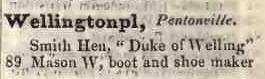 Wellington place, Pentonville 1842 Robsons street directory