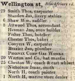 Wellington street, Blackfriars road 1842 Robsons street directory