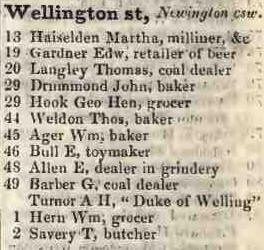 Wellington street, Newington causeway 1842 Robsons street directory