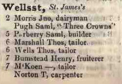 Wells street, St James's 1842 Robsons street directory