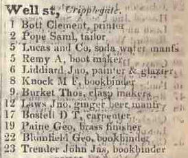 Well street, Cripplegate 1842 Robsons street directory