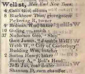 Well street, Mile End new town 1842 Robsons street directory