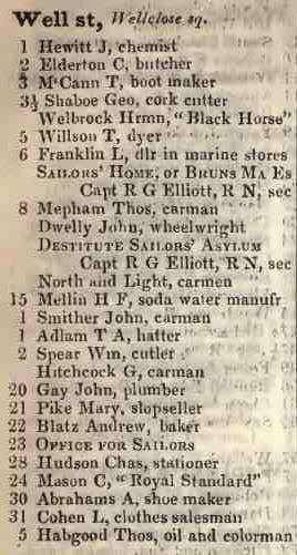 Well street, Wellclose square 1842 Robsons street directory