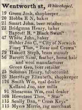 Wentworth street, Whitechapel 1842 Robsons street directory