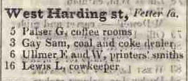 West Harding street, Fetter lane 1842 Robsons street directory