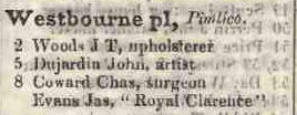 Westbourne place, Pimlico 1842 Robsons street directory