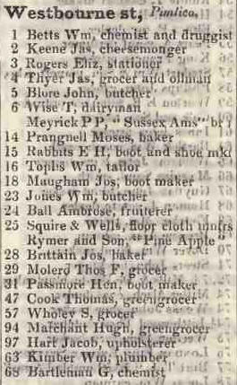 Westbourne street, Pimlico 1842 Robsons street directory