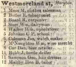 Westmoreland street, Marylebone 1842 Robsons street directory