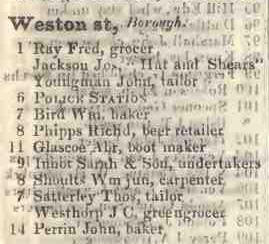 Weston street, Borough 1842 Robsons street directory