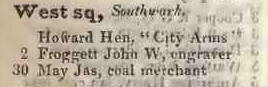 West square, Southwark 1842 Robsons street directory