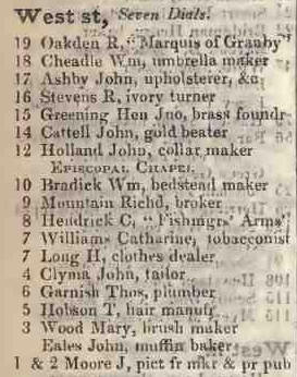 West street, Seven Dials 1842 Robsons street directory