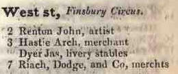 West street, Finsbury circus 1842 Robsons street directory
