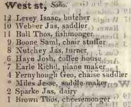 West street, Soho 1842 Robsons street directory