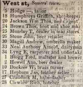 West street, Somers town 1842 Robsons street directory