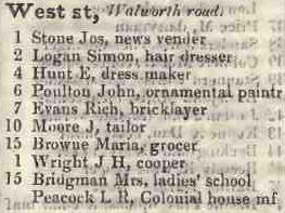 West street, Walworth road 1842 Robsons street directory