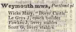 Weymouth mews, Portland place 1842 Robsons street directory