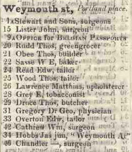 Weymouth street, Portland place 1842 Robsons street directory